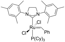 Skeletal formula of Grubbs' catalyst.